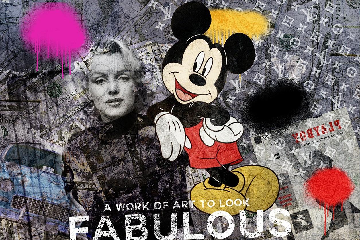 Oeuvre pop art Marylin Monroe et Mickey Mouse