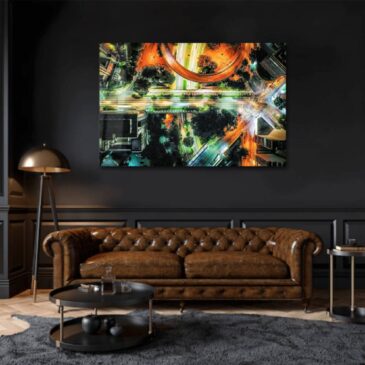 Cityscape wall art in neon colors