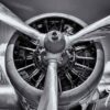 Schwarz-Weiß-Gemälde eines Flugzeugs mit Propellern