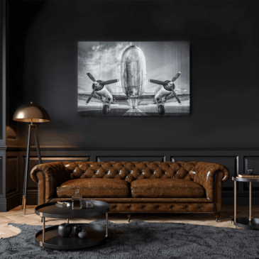 Zwart wit fotokunst van een vliegtuig