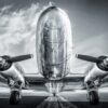 Schwarz-Weiß-Fotografie eines Flugzeugs