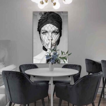 black and white plexiglass portrait of a beautiful woman