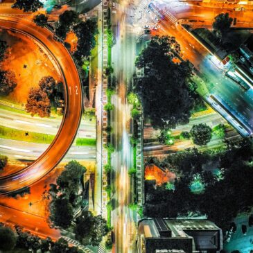Cityscape wall art in neon colors