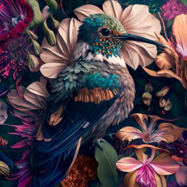 Tableau colorée d'un colibri