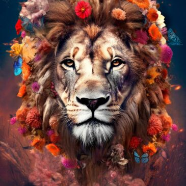 Buntes Fotokunstwerk eines Löwen