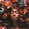 Colorful artwork of a beautiful woman with flowers