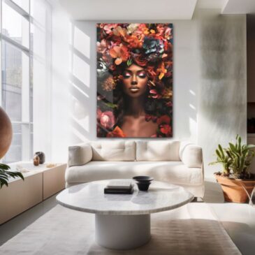 Pintura colorida de una hermosa mujer con flores
