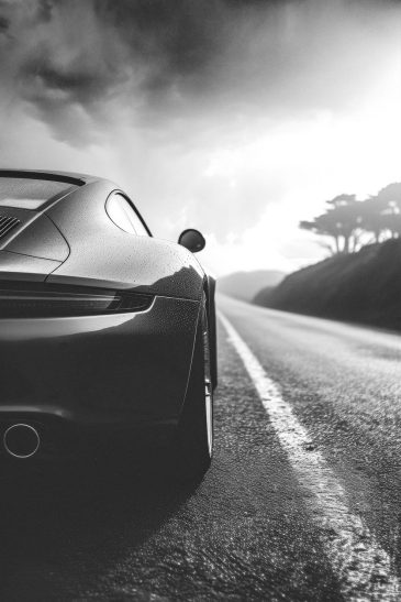 Tableau en noir et blanc représentant une voiture de luxe