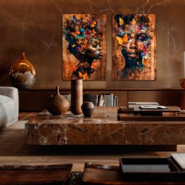 Artwork of African woman with butterflies