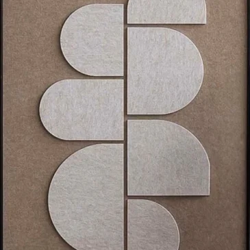 Cuadro acústico en relieve 3D con textura beige y marco negro, decoración de pared Japandi