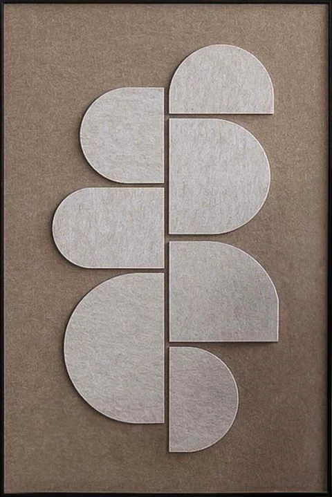 Cuadro acústico en relieve 3D con textura beige y marco negro, decoración de pared Japandi