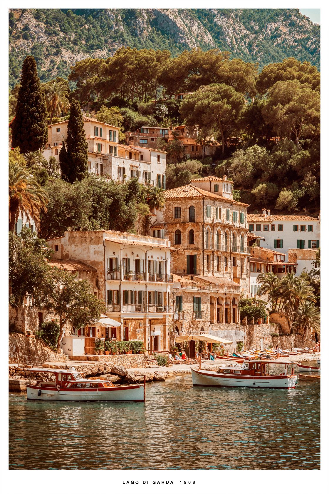 Retro schilderij van het Gardameer in Italië