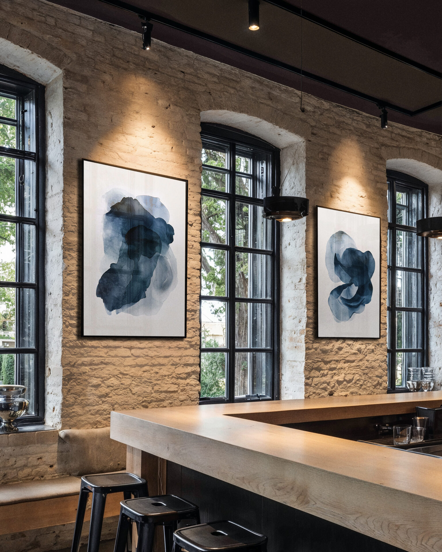 Abstract blauwe aquarel muurkunst