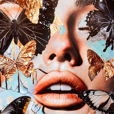 Blissful II luxe vrouwenportret schilderij met zwart en goudaccenten