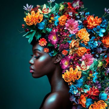 Flower Power Woman IV, retrato femenino floral de lujo con un estilo moderno
