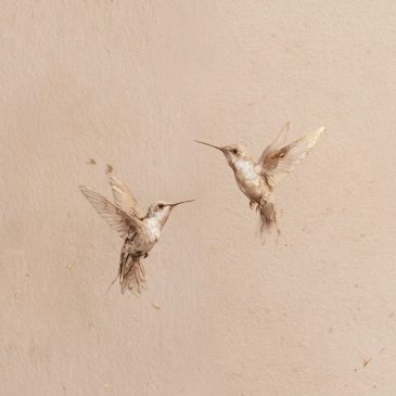 Colibri doré, tableau minimaliste d'oiseau de style Japandi