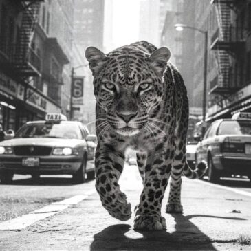 Urban Leopard black and white leopard artwork in an urban setting modern animal art