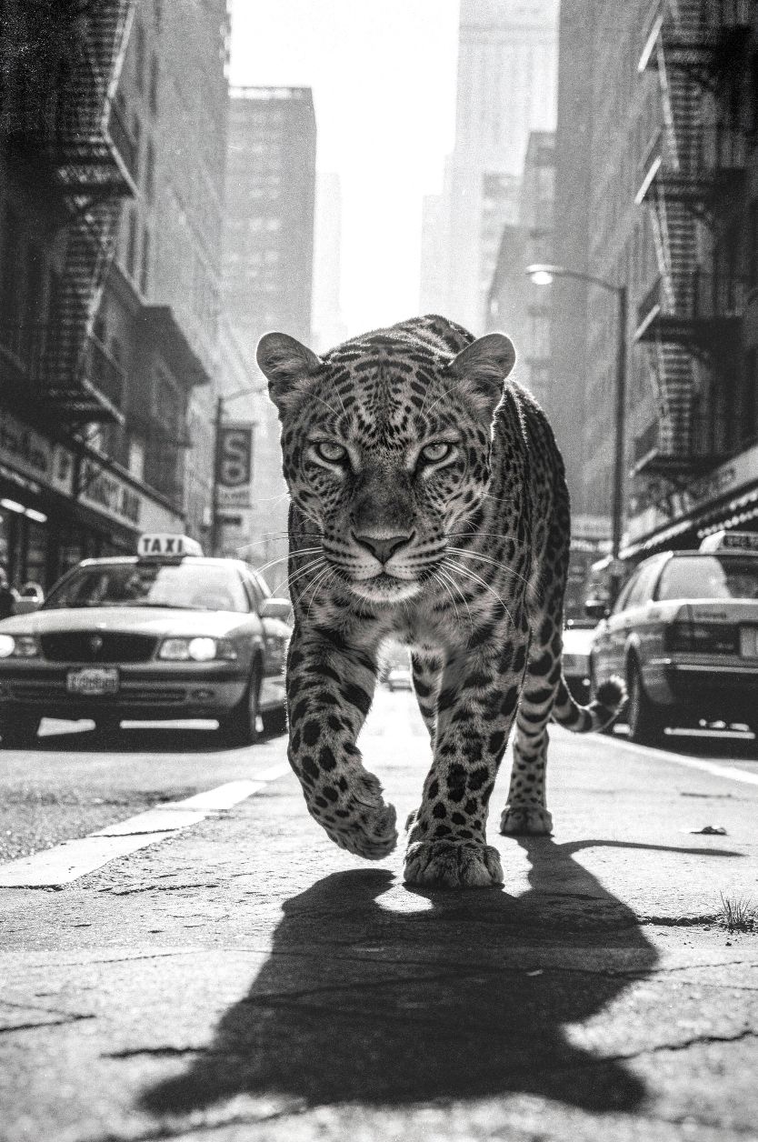 Urban Leopard black and white leopard artwork in an urban setting modern animal art