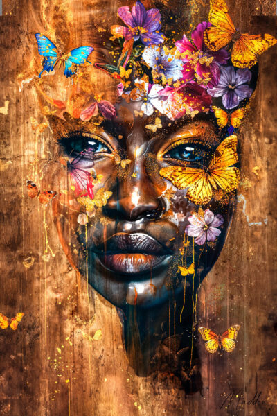 Wall decor of African woman with butterflies