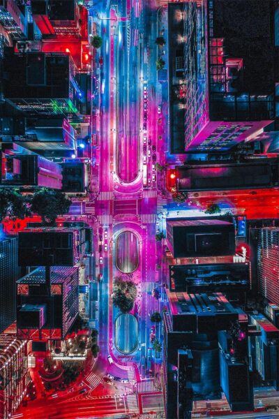 Colorida de la foto del paisaje urbano de la ciudad