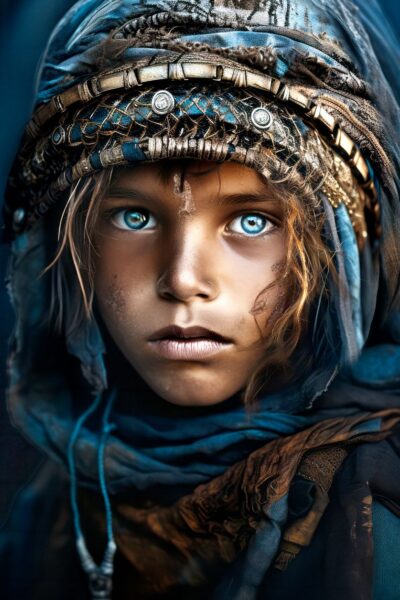Art photographique de portrait d’un garçon persan