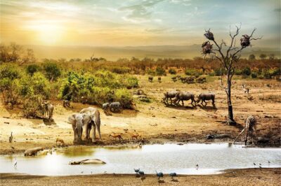 Arte de pared de la sabana africana con animales salvajes