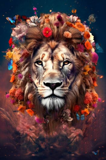Illustration photo colorée d&#39;un lion