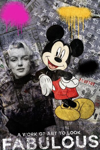 Obra de arte pop Marilyn Monroe y Mickey Mouse