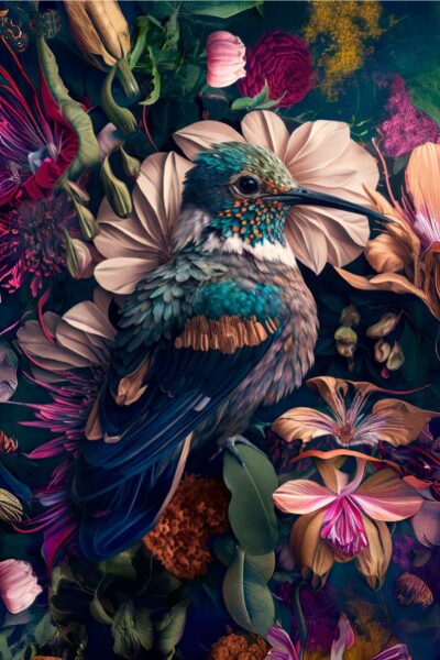 Pintura colorida de colibrí.