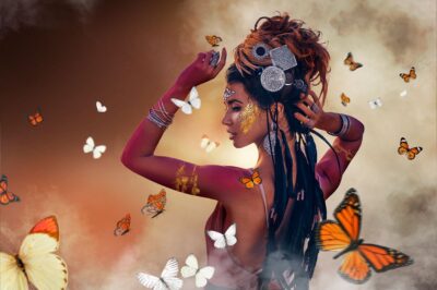 woman with butterflies